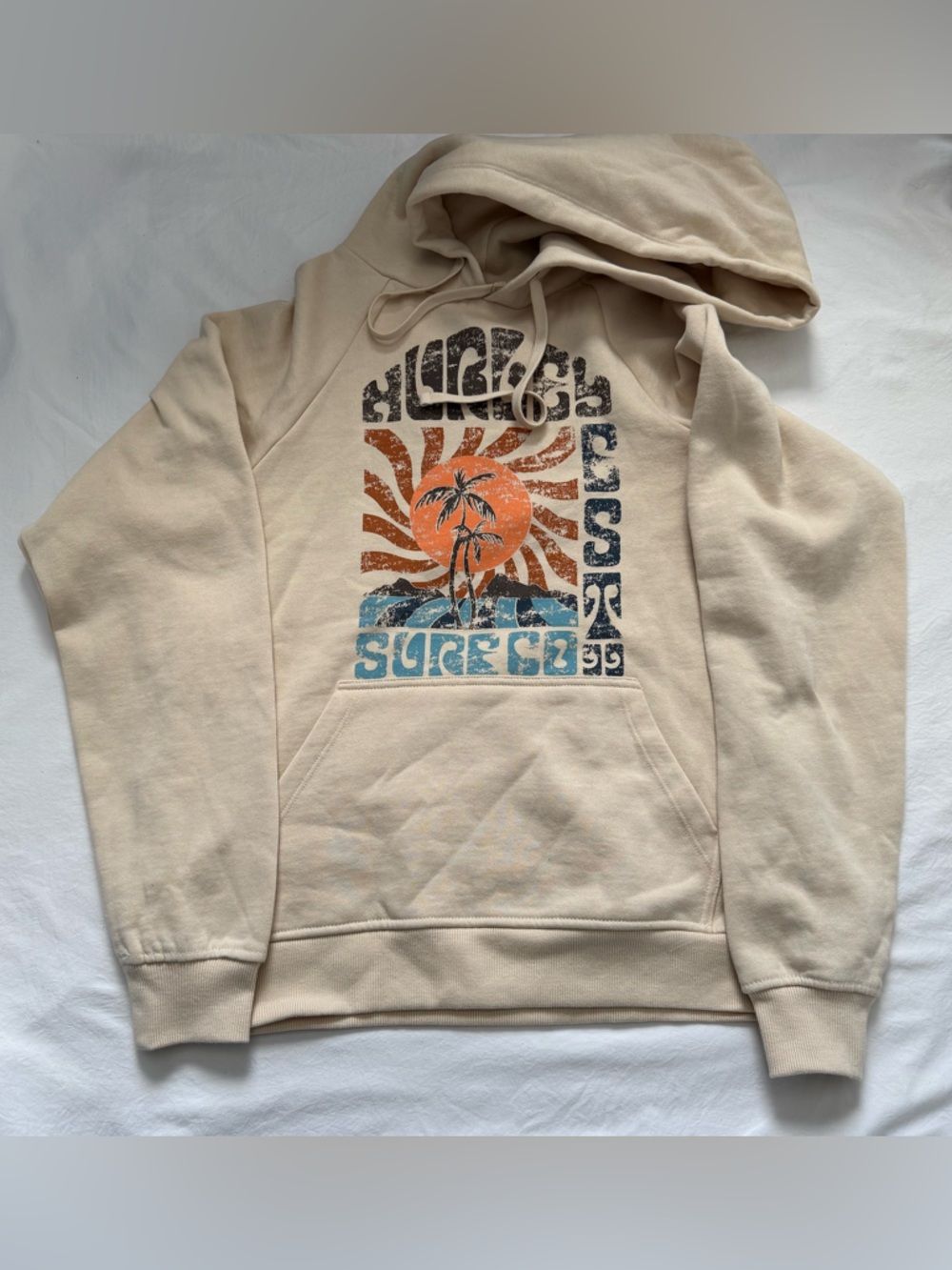 NWT Hurley Women’s Beige Graphic Pullover Hoodie - Size Small